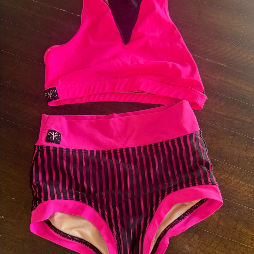 Pink and Black Striped Athletic Set